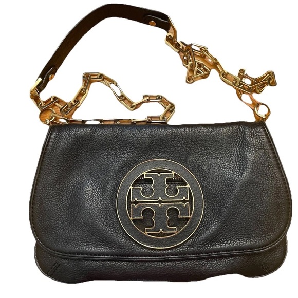 Tory Burch REVA crossbody bag leather flap fold over clutch purse chain strap - Picture 2 of 3